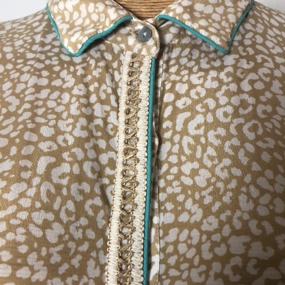 TAJ by Sabrina Crippa Beige Printed Long Shirt Dress with Contrast Trim Size L - Picture 7 of 9
